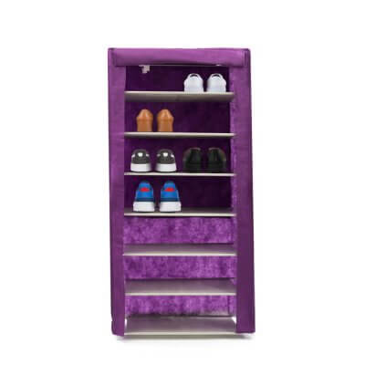 Тканевый шкаф для обуви на 7 полок 61х30х123 см фиолетовый-1